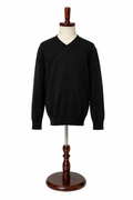 Solid Navy Cotton V-Neck Sweater