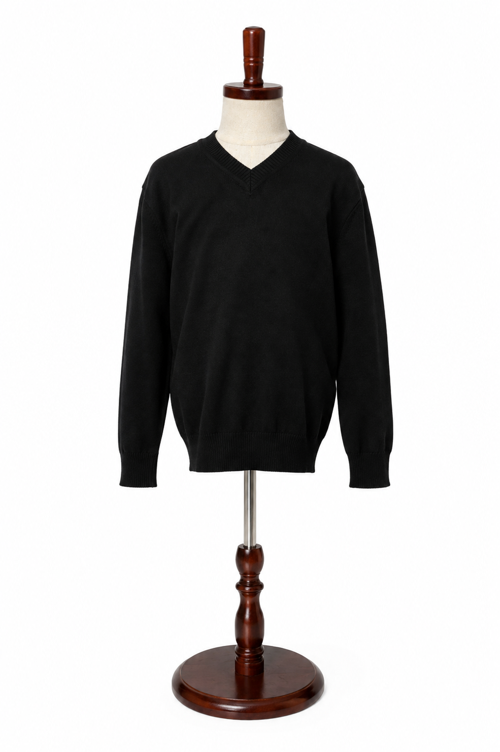 Solid Navy Cotton V-Neck Sweater